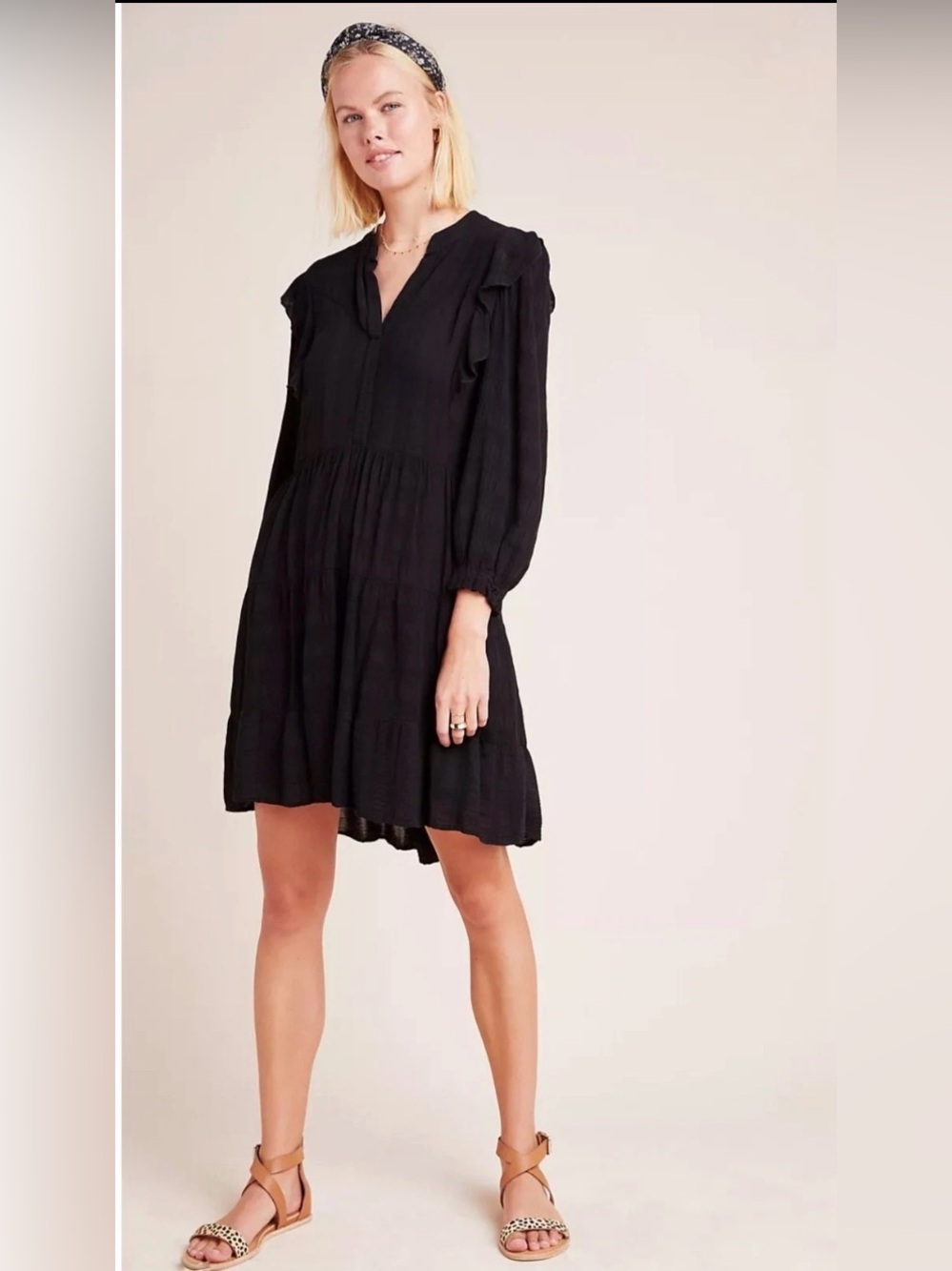 Anthropologie Amadi Rossi Ruffle V-Neck Dress XL